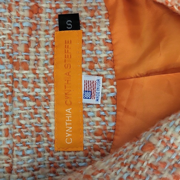 Cynthia Steffe Vintage Tweed Orange Collared 3 Button Blazer Womens Size Small - Picture 5 of 8